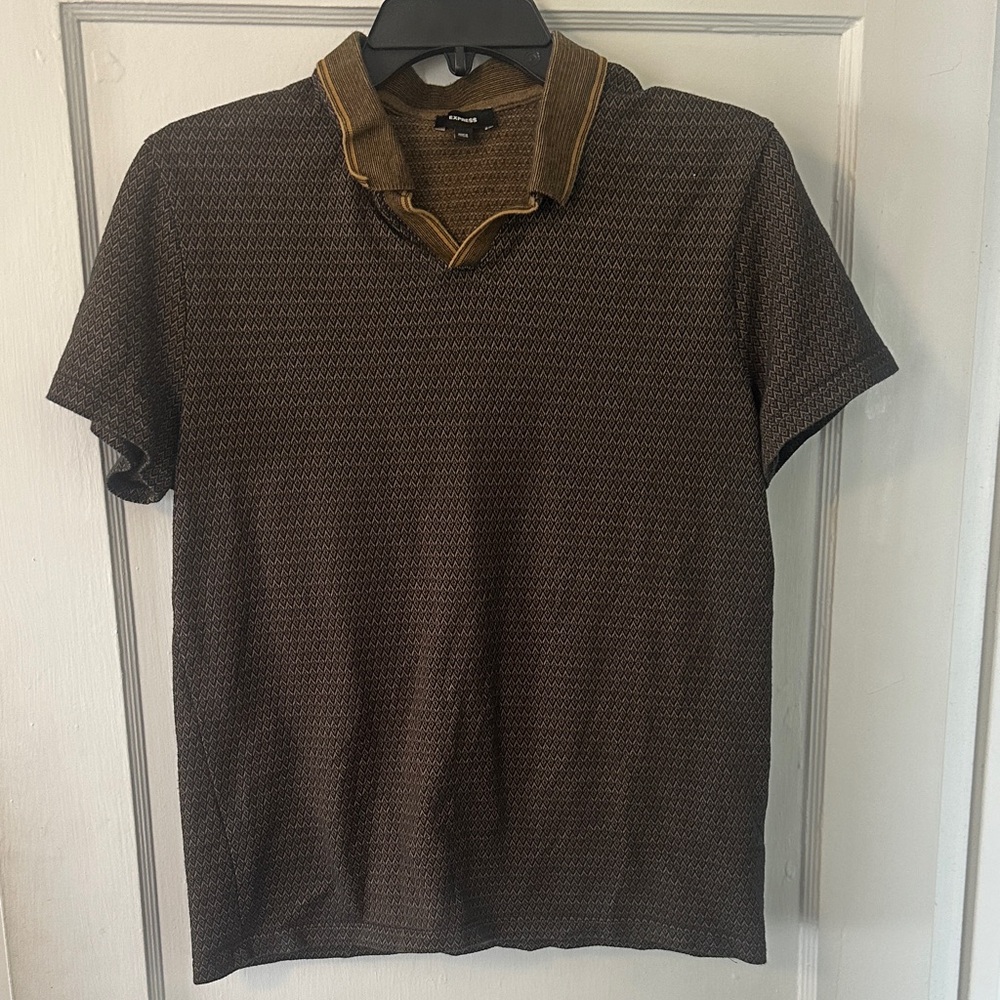 Express Men’s Brown Polo with Contrast Trim